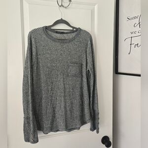 Staccato Teal and White Ribbed Sweater with a front pocket Women's Large